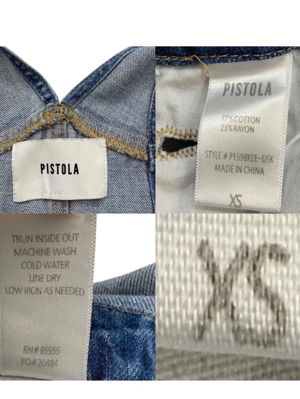 Pistola Bailey Denim Overall XS Blue Straight Leg Distressed - Picture 6 of 16